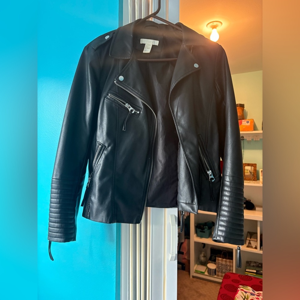 Black Faux Leather Moto Jacket - Unbranded